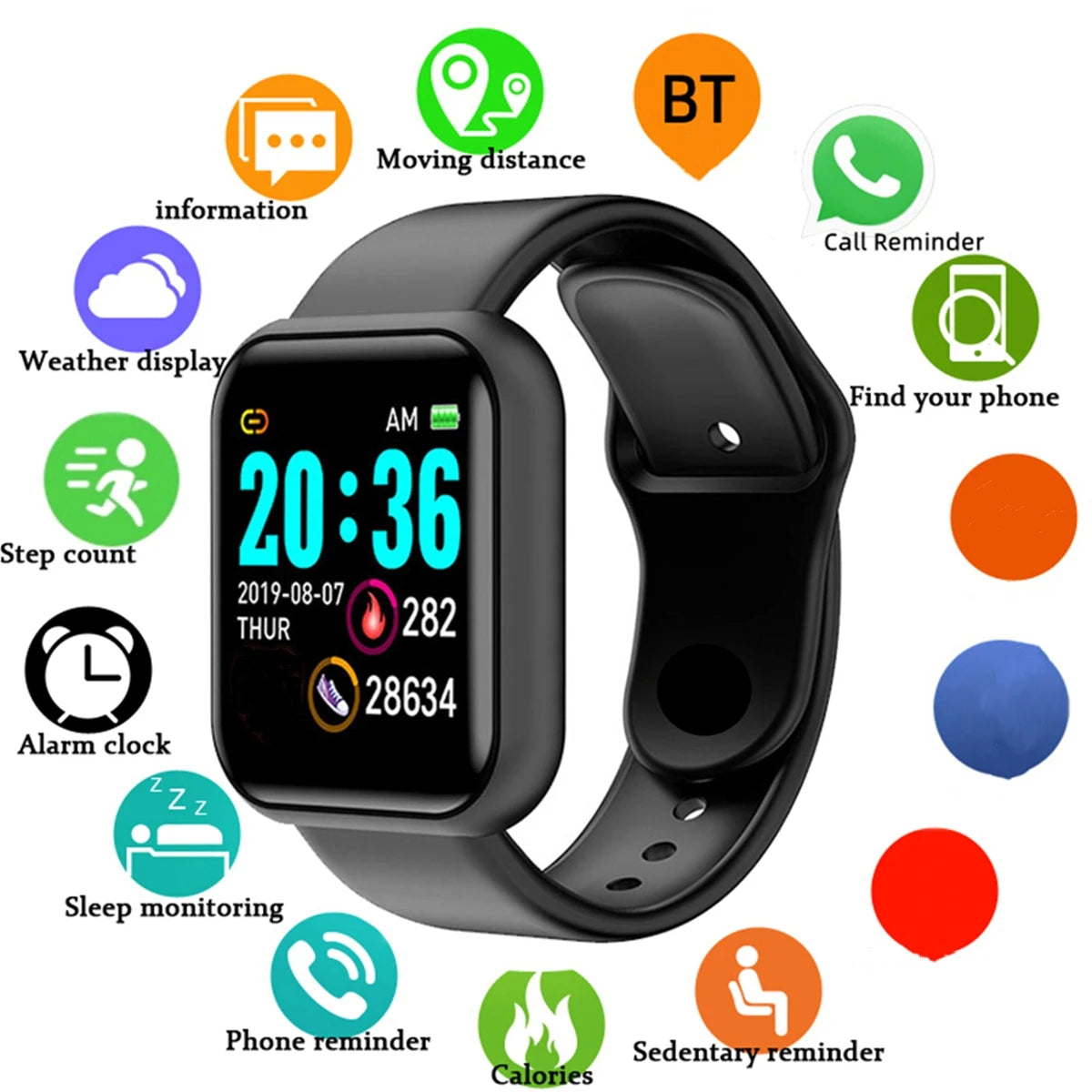 Men Watch Electronic Fitness Bracelet Smartwatch Smart Watch Y68 D20 Sleep Monitor Gift For IOS Android Smartphones Alarm Clock