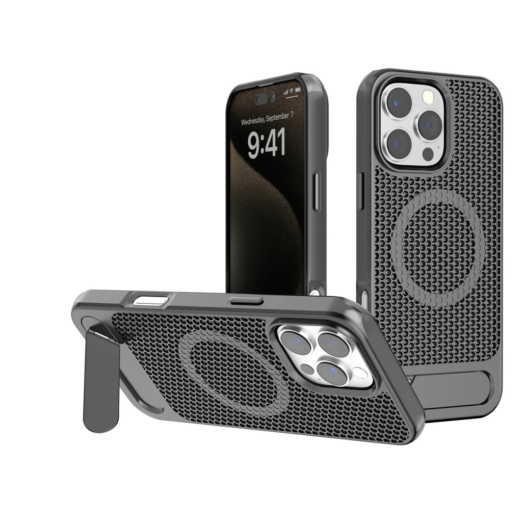 3D hollow Honeycomb Cooling Magnetic Phone Case for iPhone 12 13 14 15 16 Pro Max Plus with Stand Hard Cover Slim Hard