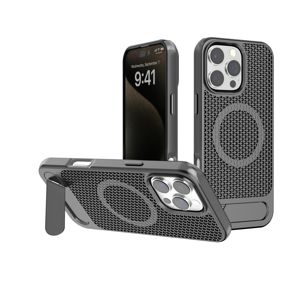 3D hollow Honeycomb Cooling Magnetic Phone Case for iPhone 12 13 14 15 16 Pro Max Plus with Stand Hard Cover Slim Hard