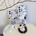 Cute Cartoon Peanuts Snoopy Charlie Brown Stand Holder Phone Case For Samsung Galaxy Z Fold 8 7 6 5 Case With Lanyard