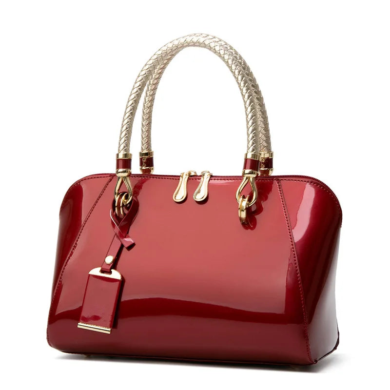 Luxury Designer Handbag Shiny Leather Boston Bag 2023 Fashion New Blue Red Black Beige Pink Bags for Women Sac De Luxe Femme