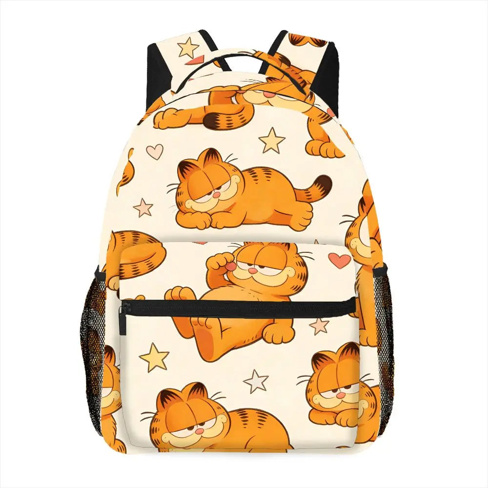 Funny Lazy Garfield Backpack Star Heart Print Cute Cartoon School Bag For Picnic Camping Travel