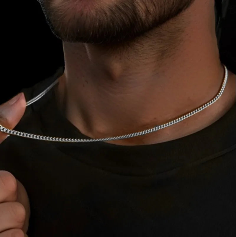 2mm Men's Cuban Chain Necklace Simple 925 Sterling Silver Necklace Fashion Titanium Steel Jewelry Trend Party Accessories Gifts