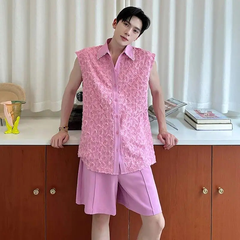 LUZHEN Tank Three-dimensional Patchwork Design Sleeveless 2025 Tops Summer Men's Elegant Handsome Shorts Two-piece Sets JY7065