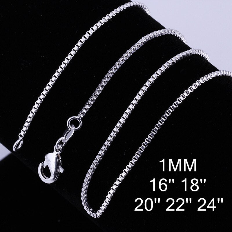 40cm-60cm Thin Real 925 Sterling Silver Slim Box Chain Necklace Women