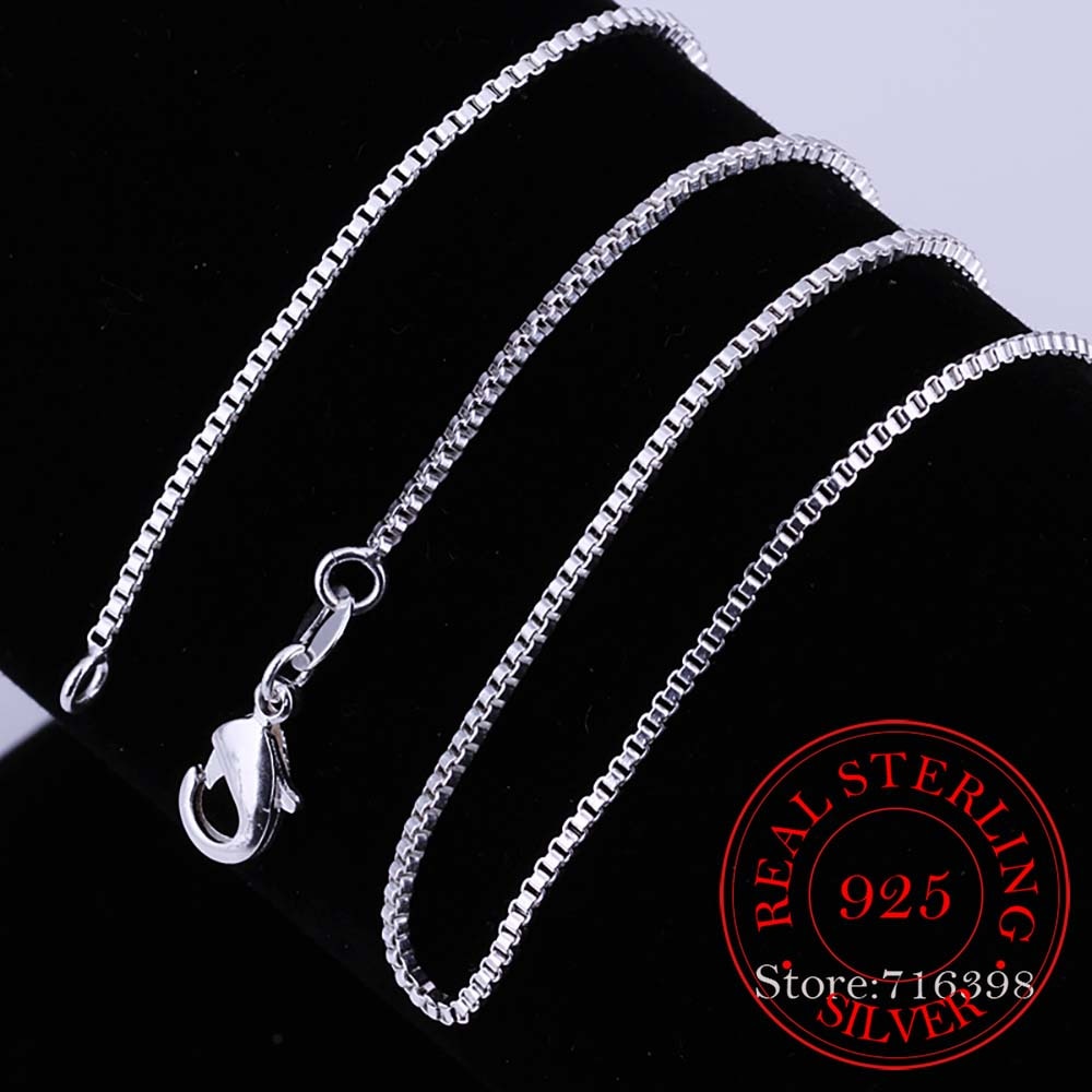40cm-60cm Thin Real 925 Sterling Silver Slim Box Chain Necklace Women