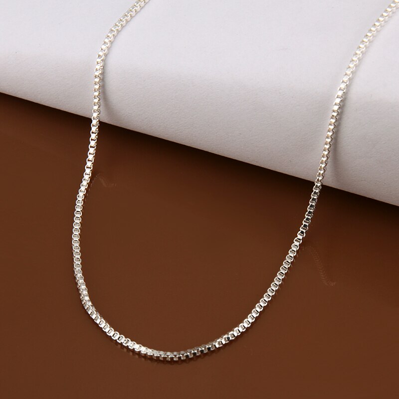 40cm-60cm Thin Real 925 Sterling Silver Slim Box Chain Necklace Women