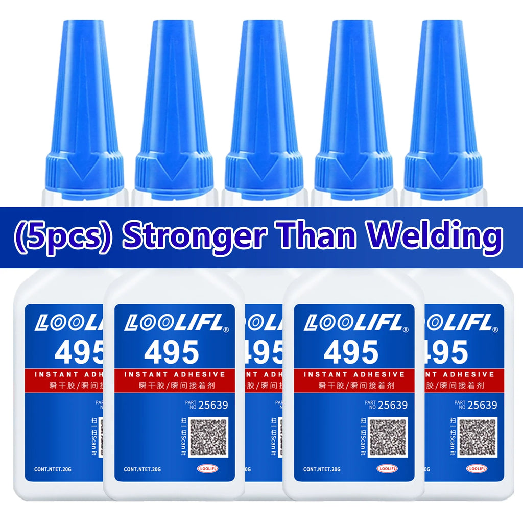 LOOLIFL 1-5PCS 495 Super Glue Instant Quick-Drying Cyanoacrylate Adhesive Leather Rubber Wood Metal Strong Bond Liquid Glue 20G