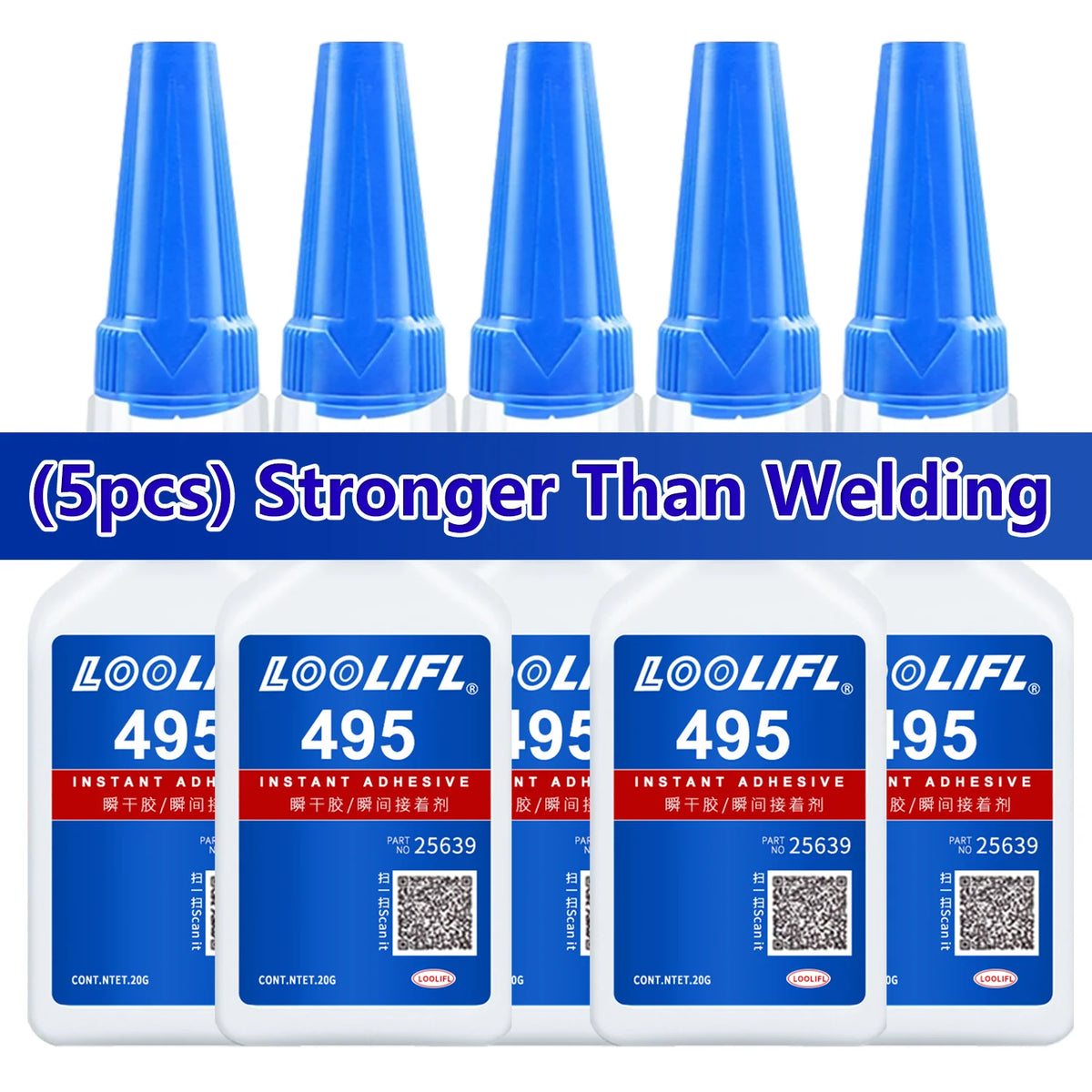 LOOLIFL 1-5PCS 495 Super Glue Instant Quick-Drying Cyanoacrylate Adhesive Leather Rubber Wood Metal Strong Bond Liquid Glue 20G