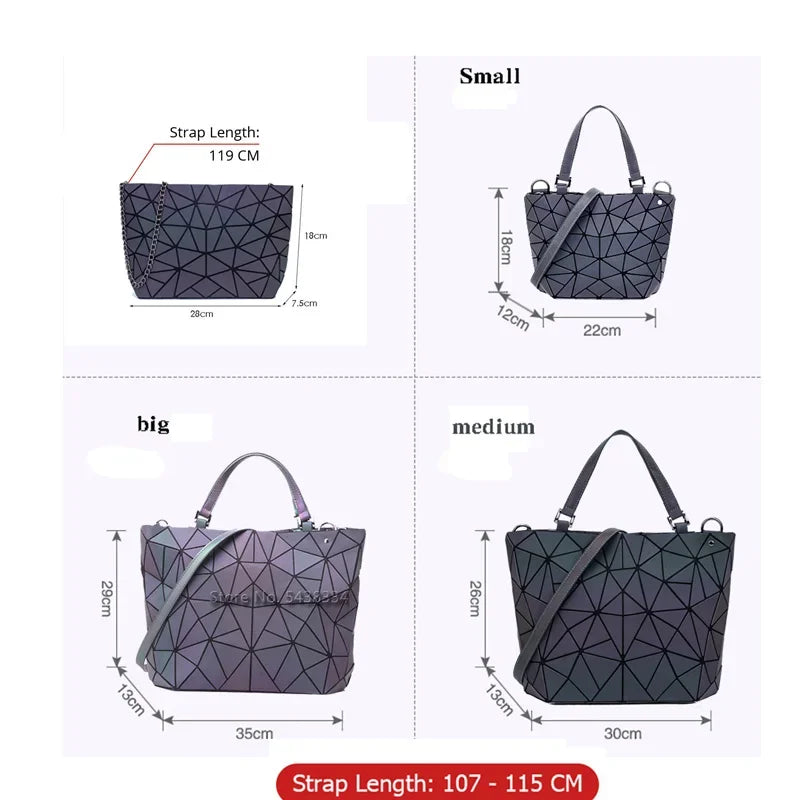Luminous Bag Geometric Bags for Women 2021 Quilted Shoulder Bags Set Folding Totes Sac a Main Femme Handbags Bolsa Feminina