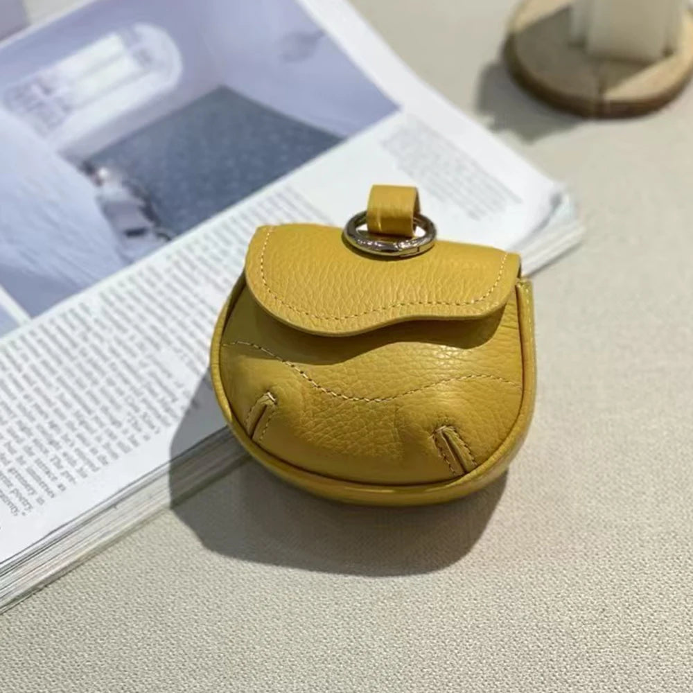 Universal Model Luxury Earphone Bag Fancy Lovely Real Leather Bluetooth Earbuds Case Holder With Keyring Small Item Storage Bag