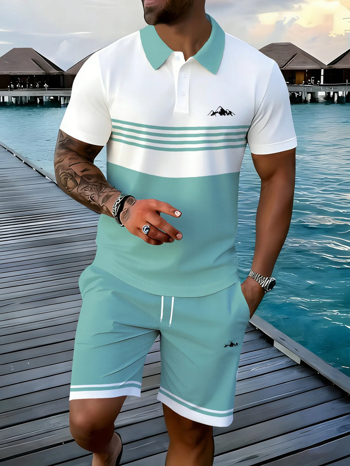 2026 Summer Men's Polo Shirt Set - 3D Printed Design Breathable Lightweight Comfortable Fashionable Outdoor Men's Clothing