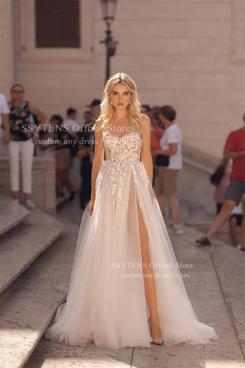 SSYTENS Elegant Tulle Wedding Dresses for Women 2026 Sleeveless Bridal Gowns Luxury Sweetheart Wedding Gown for Women Customized