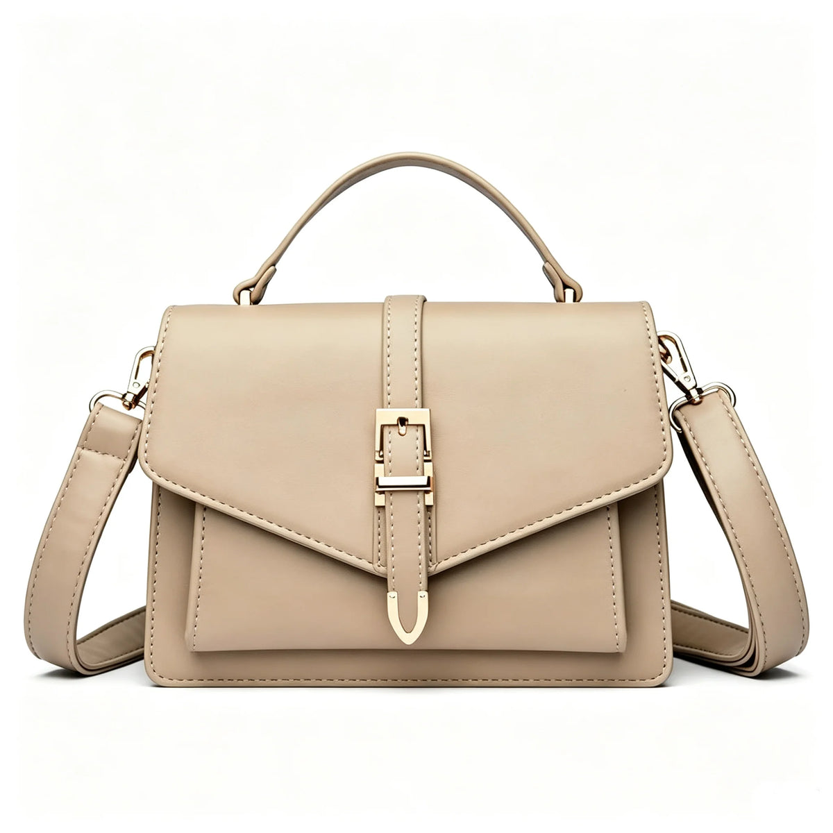Women PU Leather Handbag Elegant Flap Square Shoulder Bag Metal Buckle Multi‑pocket Large Capacity Crossbody Purse Daily Work Office Satchel Bag
