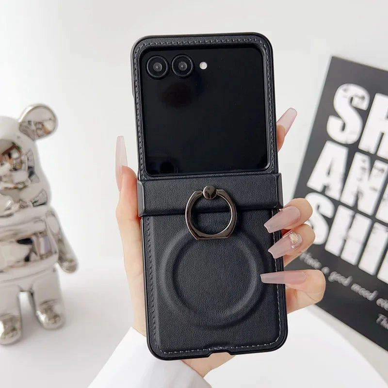 360 Rotating Ring Holder Magnetic Wireless Charging Phone Case for Motorola Razr 50 60 70 Ultra Moto Razr 50 60 70 Leather Cover