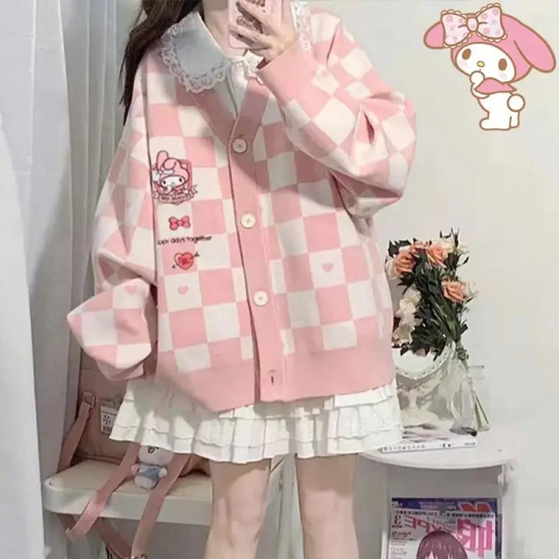 Popular Anime Girl Cardigan Sweater Kawaii Black Beauty Spring Autumn Knitted Jacket Loose Sweet Embroidered Tops Gift Fashion