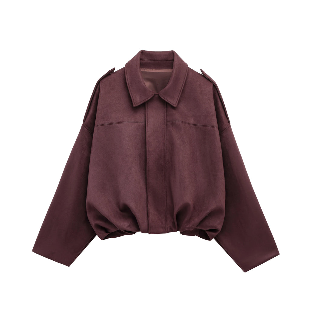 KONDALA 2025 Fall Winter Women's Bomber Jacket Lapel Long Sleeve Zipper Suede Jacket Women High Street Jackets Coats Outerwears