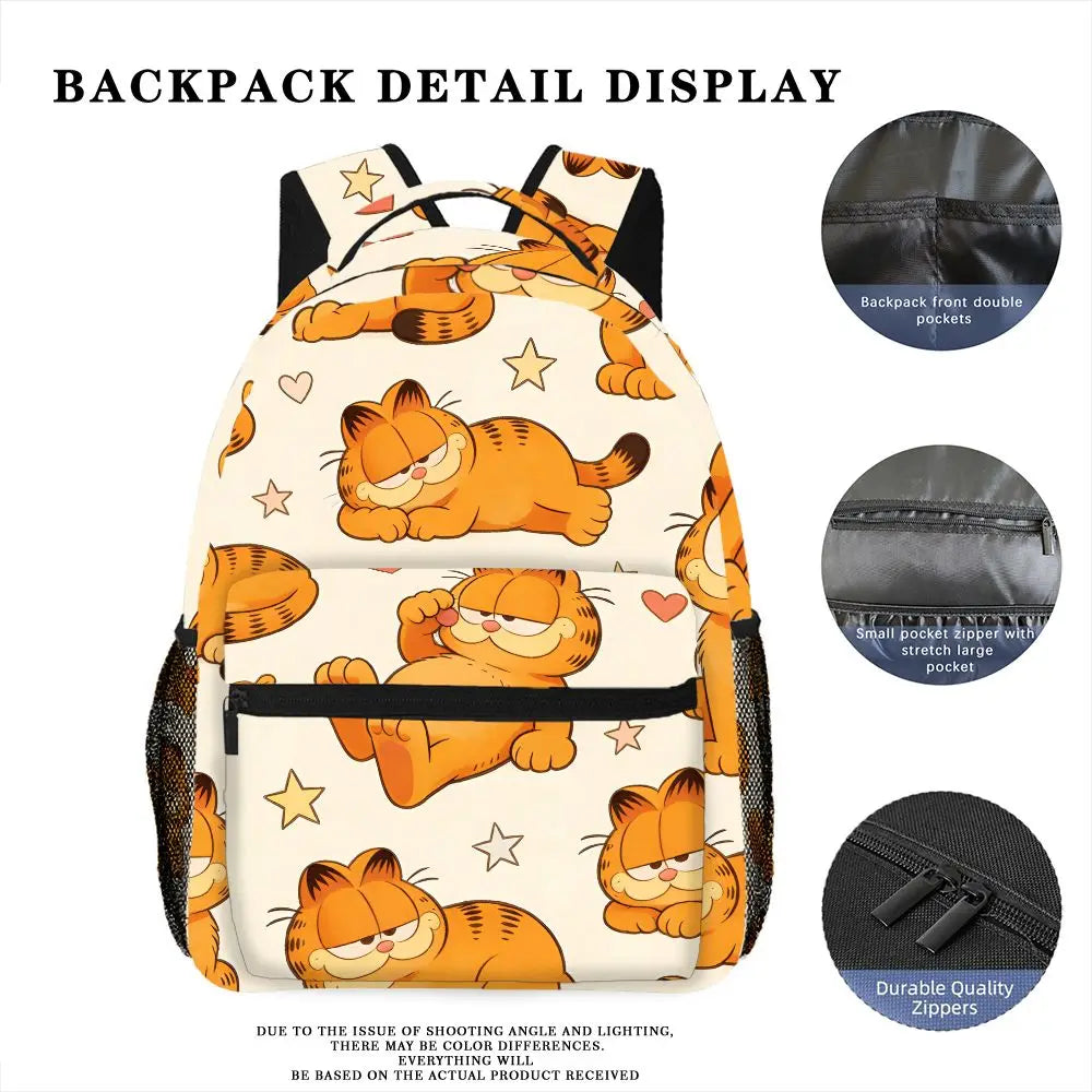 Funny Lazy Garfield Backpack Star Heart Print Cute Cartoon School Bag For Picnic Camping Travel