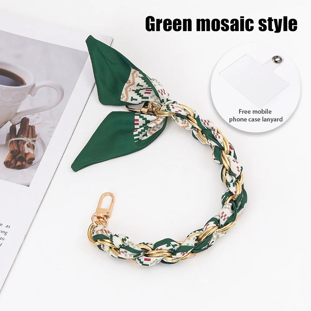 For Mobile Phone Short Lanyard Universal Silk Scarf Hand Wrist Strap Rope For Bag Chain Pendant Cell Phone Case Accessories