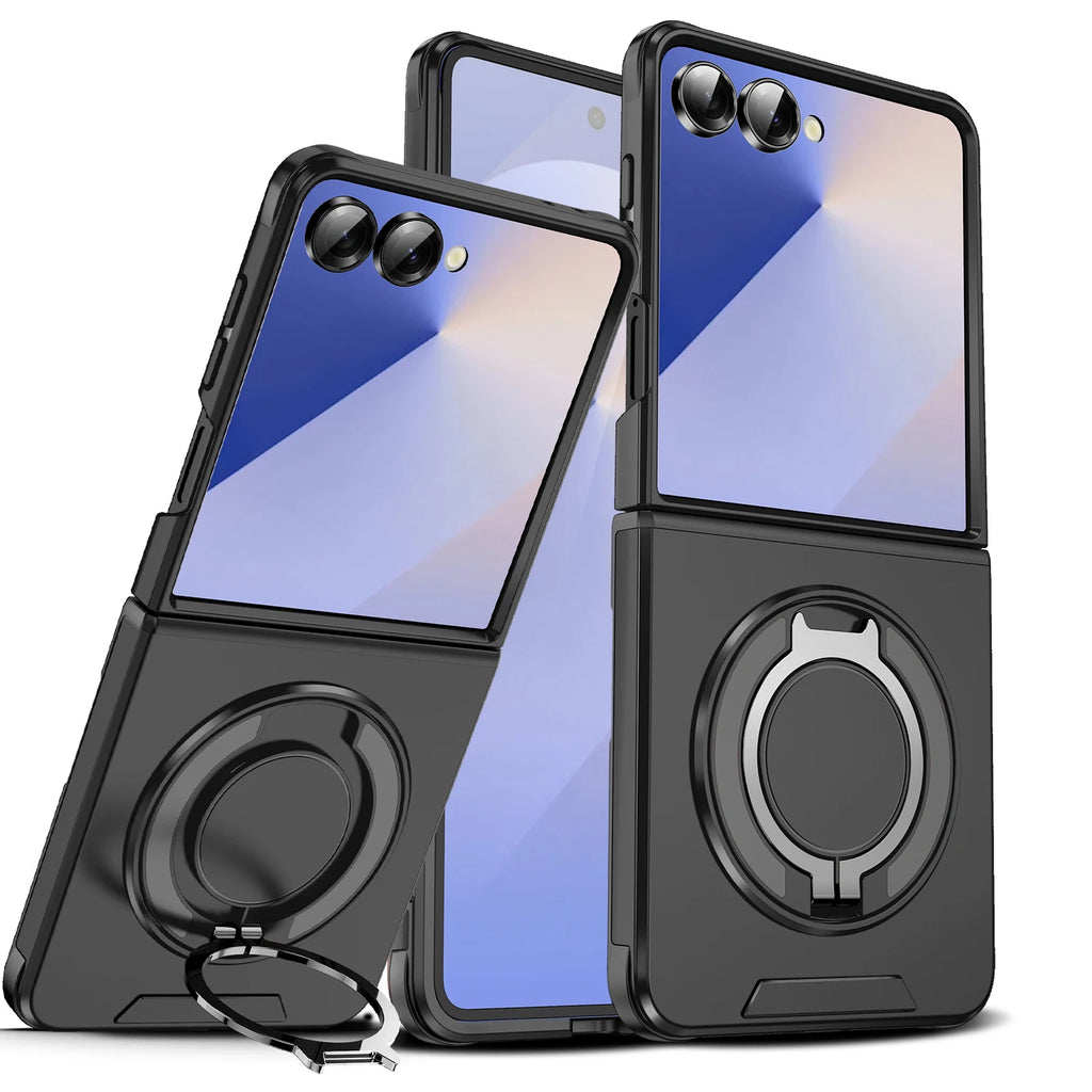 Rugged Heavy Armor Ring Phone Case for Samsung Galaxy Z Flip 8 7 6 Flip7FE Magnetic Rotable Bracket Shockproof Protection Cover
