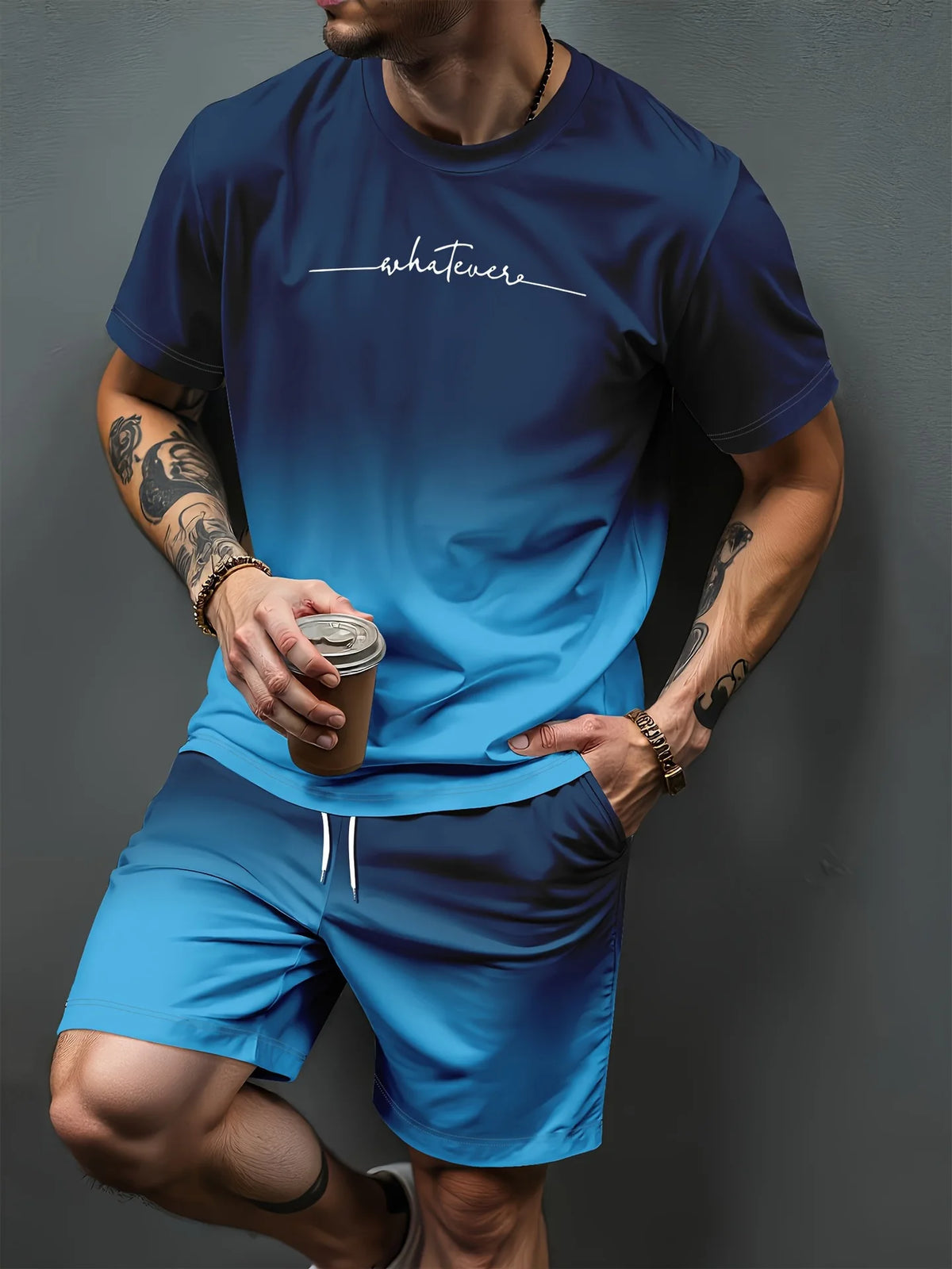Gradient Letter Pattern 3D Print Tracksuits Men Women Casual Short Sleeve T-Shirt Shorts Sets 2pcs Sportswear Suits Man Clothing
