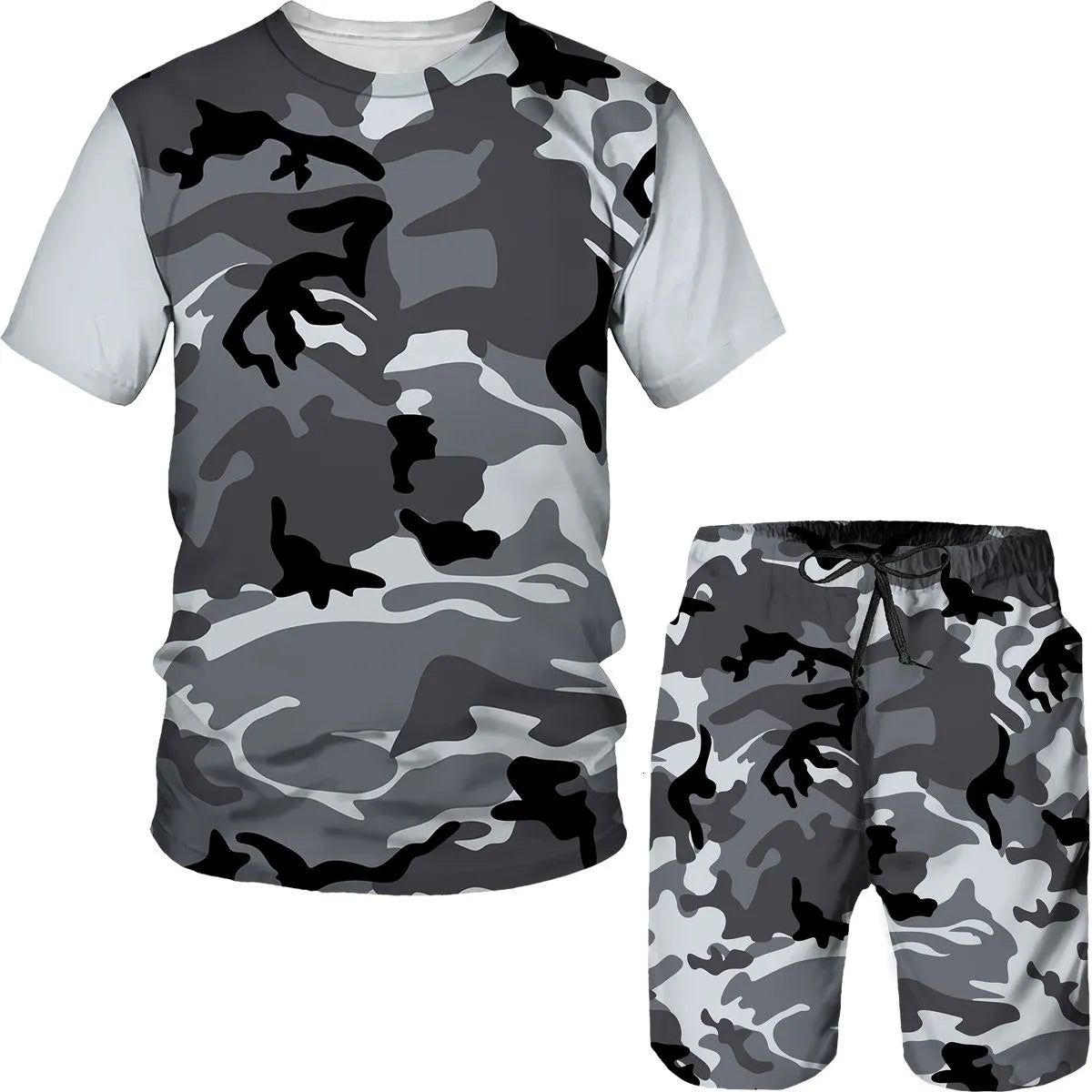 Camouflage Men's Suits Camo 3D Print T-Shirts Shorts 2-Piece Sets Casual Tracksuits Streetwear Oversized Outfits Man Clothing