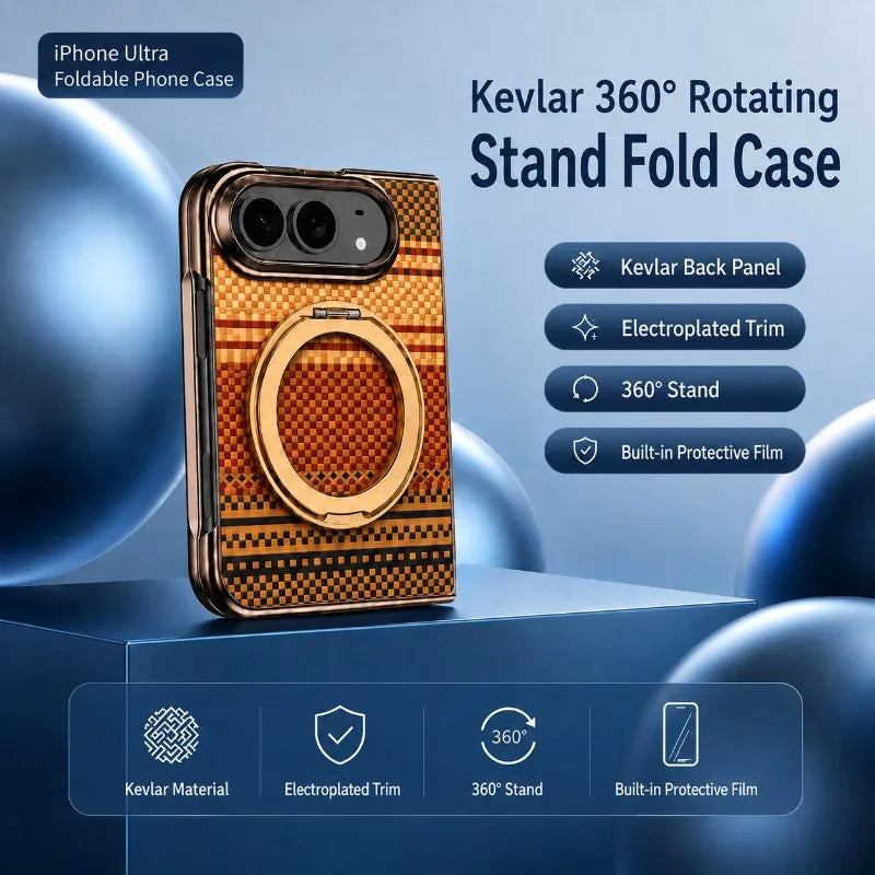 360°Rotating Metal Holder Carbon Fiber Texture For Magsafe Magnetic Fold Phone Case For iPhone Duo With Front Protective Film