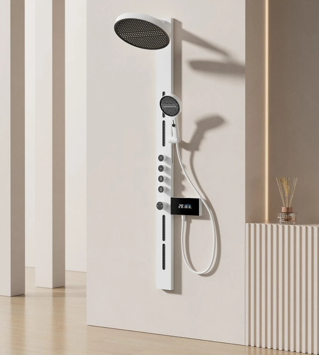 Brass Rainfall Shower Panel Set Digital Display Wall Mounted Bathroom SPA System Multifunctional Smart Shower Head Kit for