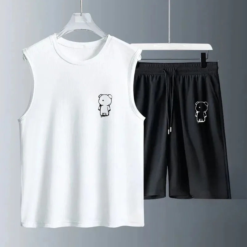 Men's Tank Top Sets 2026 Summer Quick drying Sportswear Breathable running drip clothing oversize beach  sports seaside