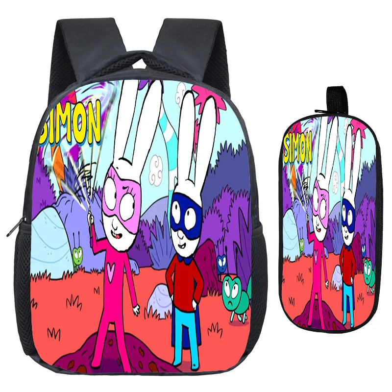Simon Super Rabbit Backpack Pencial Case 2PCS Boy Girl Casual Backpacks Student Custom Knapsack Child Back to School Bag Mochila