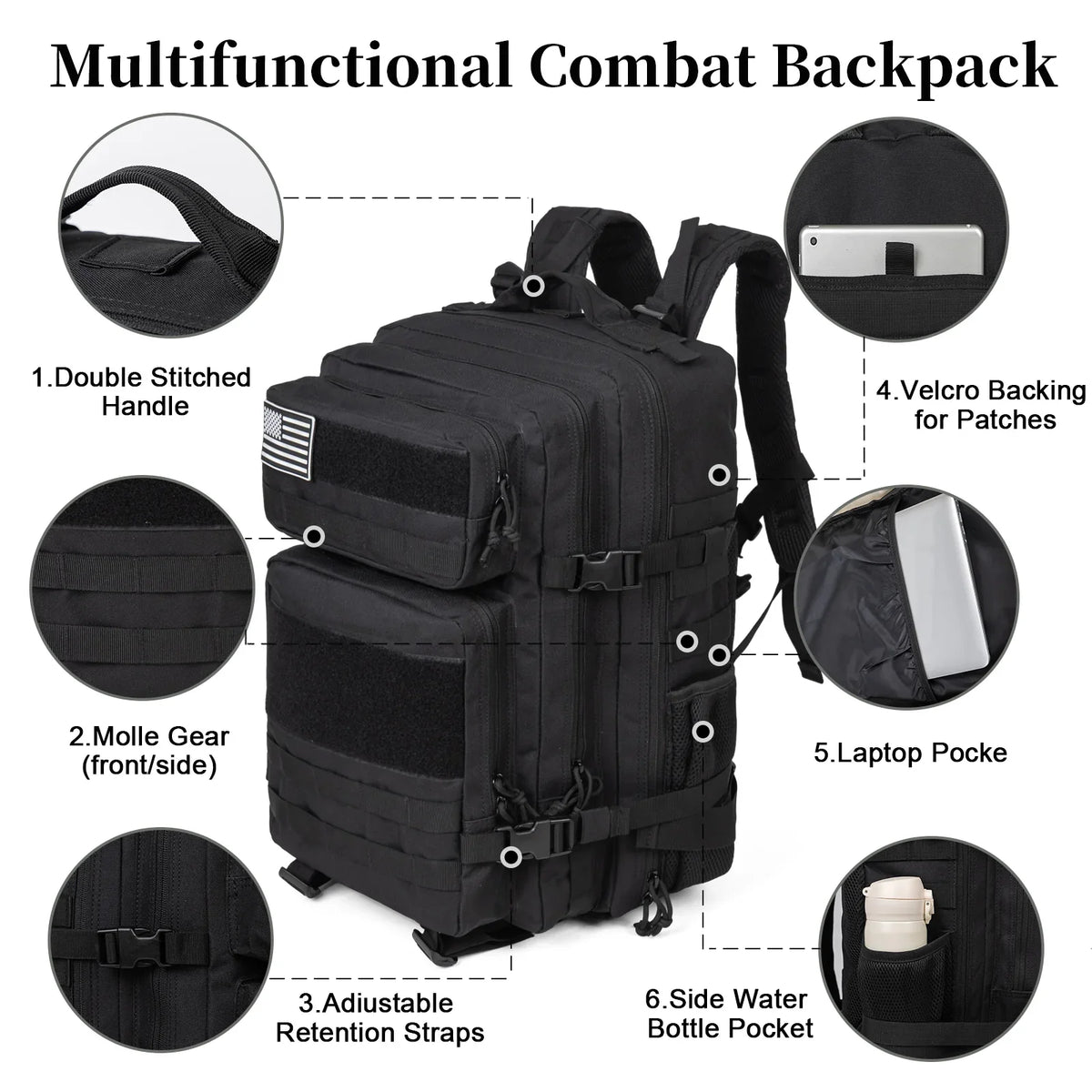 60L Army Military Tactical Backpack Men's Travel Large Capacity Rucksacks Men Waterproof Outdoor Sports Multi-functional Bags