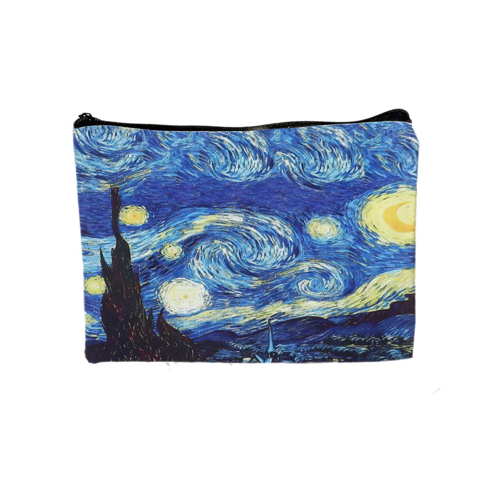 Van Gogh Series Tote Bag Cosmetic Pouch Oil Painting Starry Night Sunflower Travel Handbag Practical Combination Shopping Bags