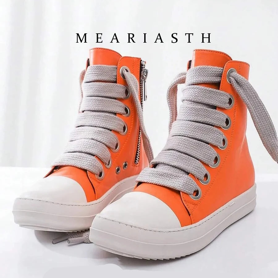 Men's Women Platform Sneakers Black Leather Zipper Lace Up Casual Shoes Thick Bottom Sneakers Large Size 45 Chaussure Femme 2026