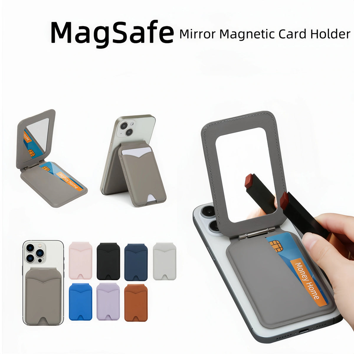 Magnetic MagSafe Wallet Stand 2in1 PU Leather Card Holder Phone Stand with Mirror Magnetic Wallet Card Case for Women Girls Gift