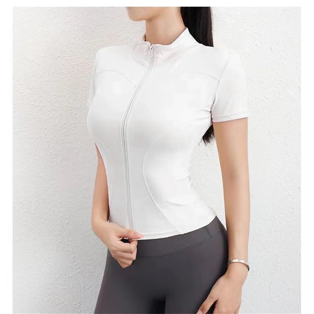 Casual Slim Sports Coat For Women Short Sleeve Solid Zipper Tops Female Cycling Running Yoga Outfit Clothes Summer Sport Jacket