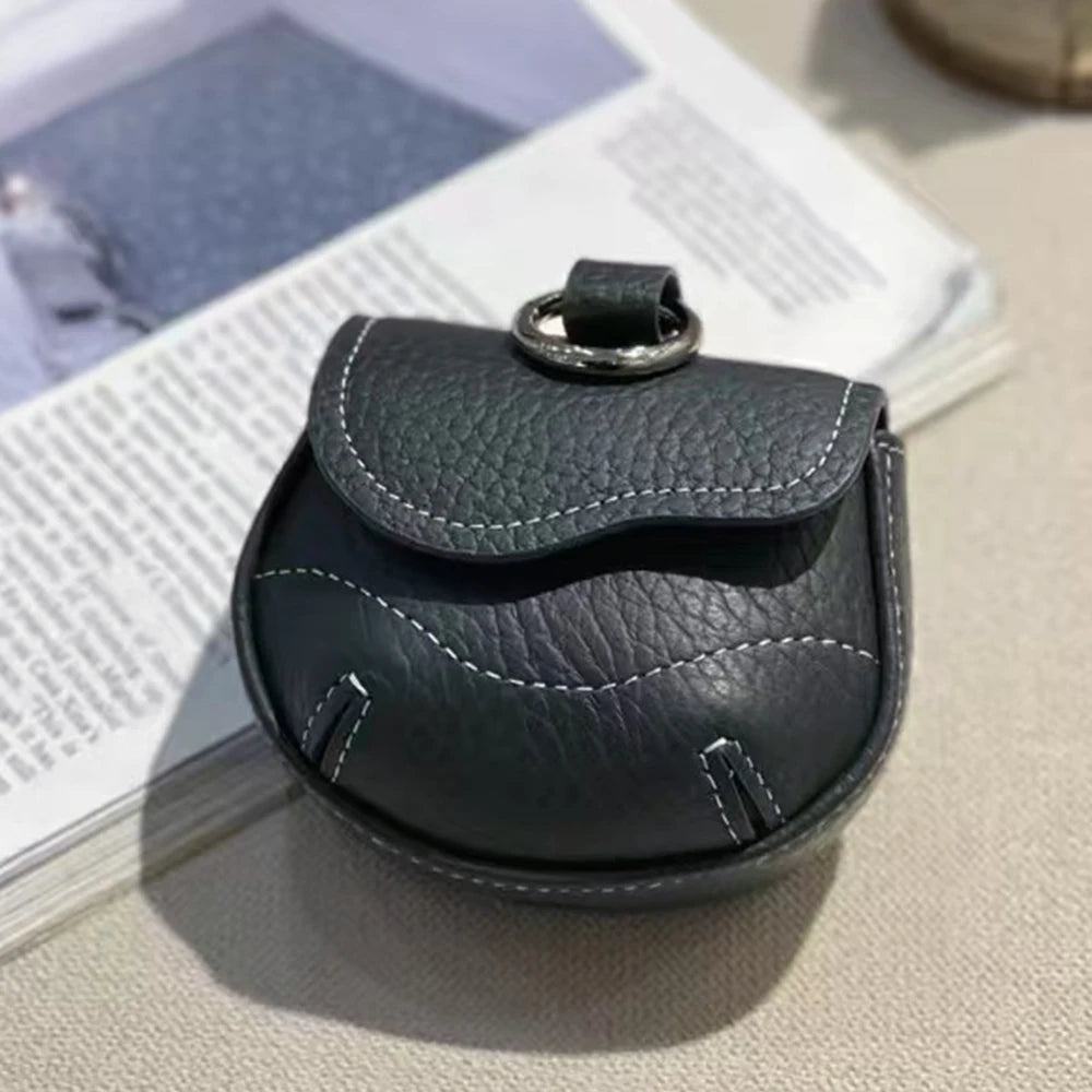 Universal Model Luxury Earphone Bag Fancy Lovely Real Leather Bluetooth Earbuds Case Holder With Keyring Small Item Storage Bag