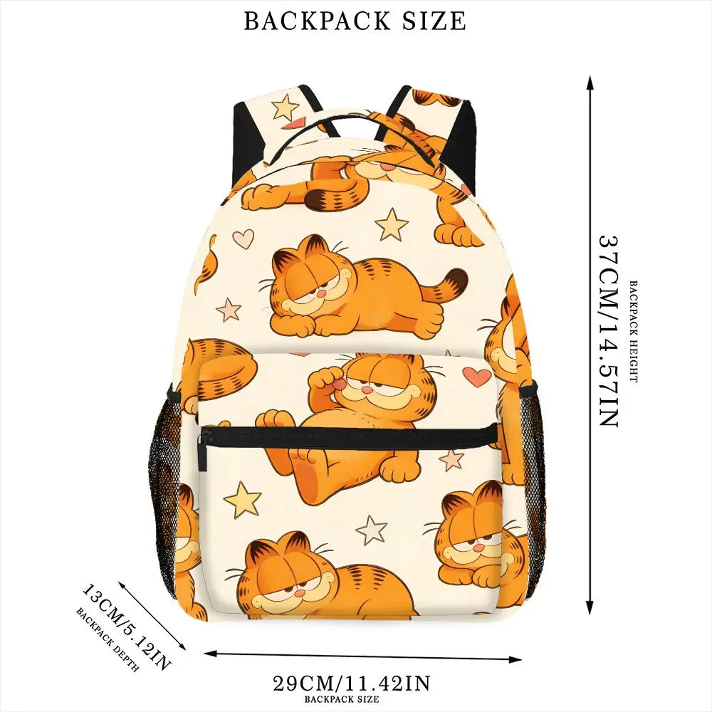 Funny Lazy Garfield Backpack Star Heart Print Cute Cartoon School Bag For Picnic Camping Travel