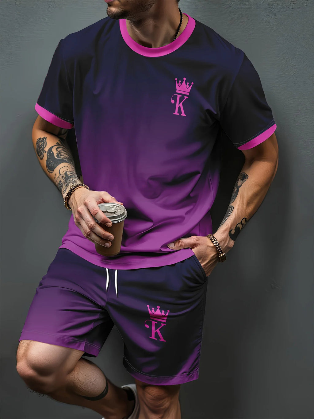 Gradient Letter Pattern 3D Print Tracksuits Men Women Casual Short Sleeve T-Shirt Shorts Sets 2pcs Sportswear Suits Man Clothing