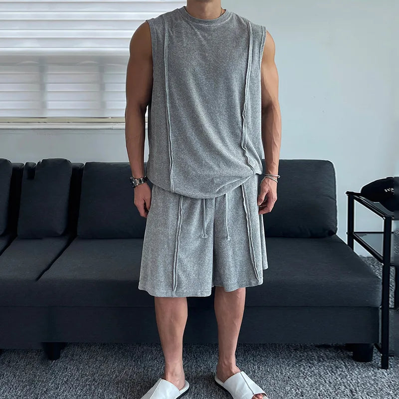 2026 Summer New Men's Round Neck Casual Sleeveless Vest Breathable Vest Shorts Suit Men