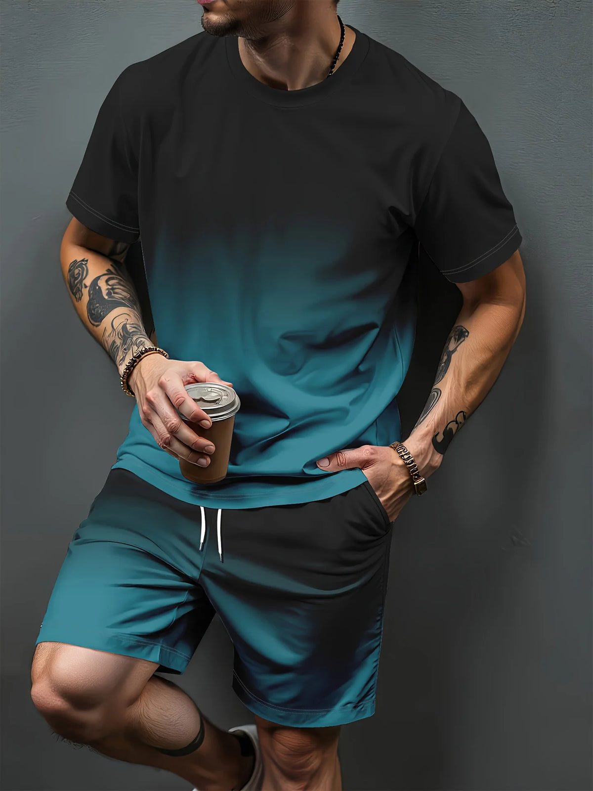 Gradient Letter Pattern 3D Print Tracksuits Men Women Casual Short Sleeve T-Shirt Shorts Sets 2pcs Sportswear Suits Man Clothing