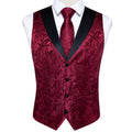Fashion Red Paisley Men's Vest Tuxedo Dress Accessory Luxury Slim Fit Waistcoat for Man Bow Tie Necktie Handkerchief Cufflinks