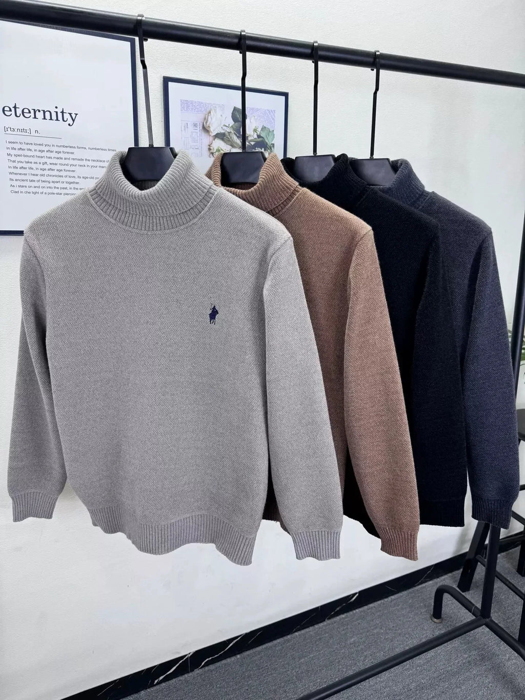 Luxury brand high neck sweater men's new fashion classic Paul embroidery design winter plush thick warm casual knitted pullover