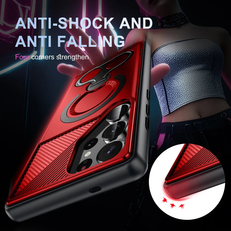 Magsafe Magnetic 360°Rotat Metal Bracket Ring Solid Color Armor Phone Case For Samsung S25 Ultra Edge S23 S24 Ultra Plus A56 A36