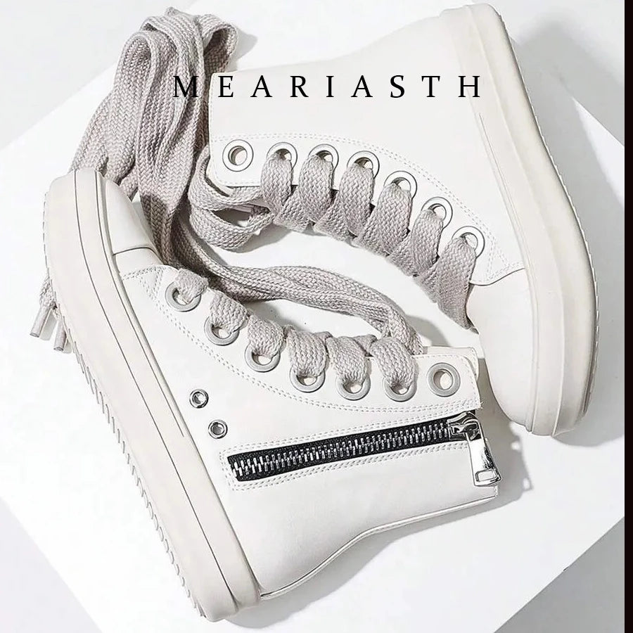 Men's Women Platform Sneakers Black Leather Zipper Lace Up Casual Shoes Thick Bottom Sneakers Large Size 45 Chaussure Femme 2026