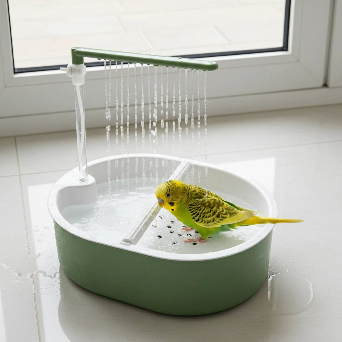 Parrot Bath Basin Green and White Bird Shower Bath Parrot Bathtub Plastic Pet Accessory Transparent