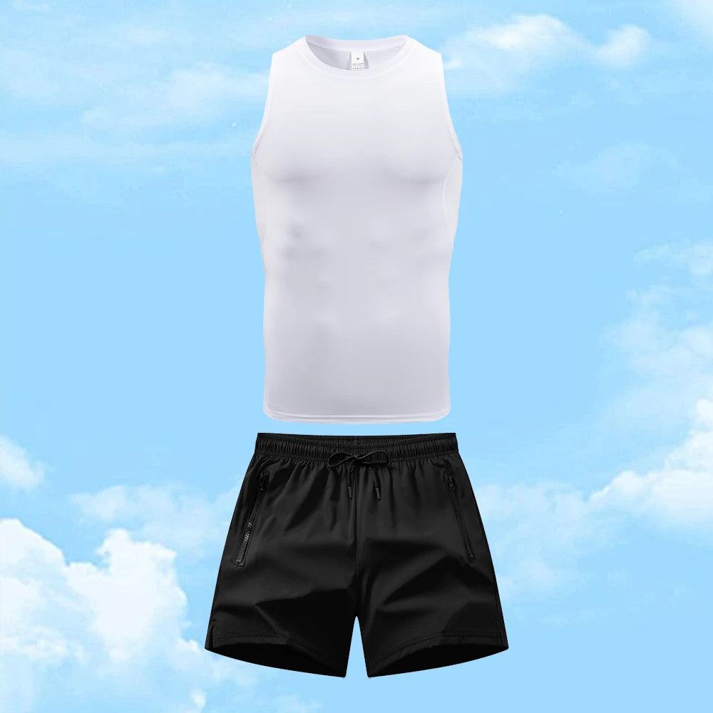 Men's Casual Sportswear Set Quick Drying Vest And Athletic Shorts Elastic And Breathable Perfect ForRunning And Fitness Training