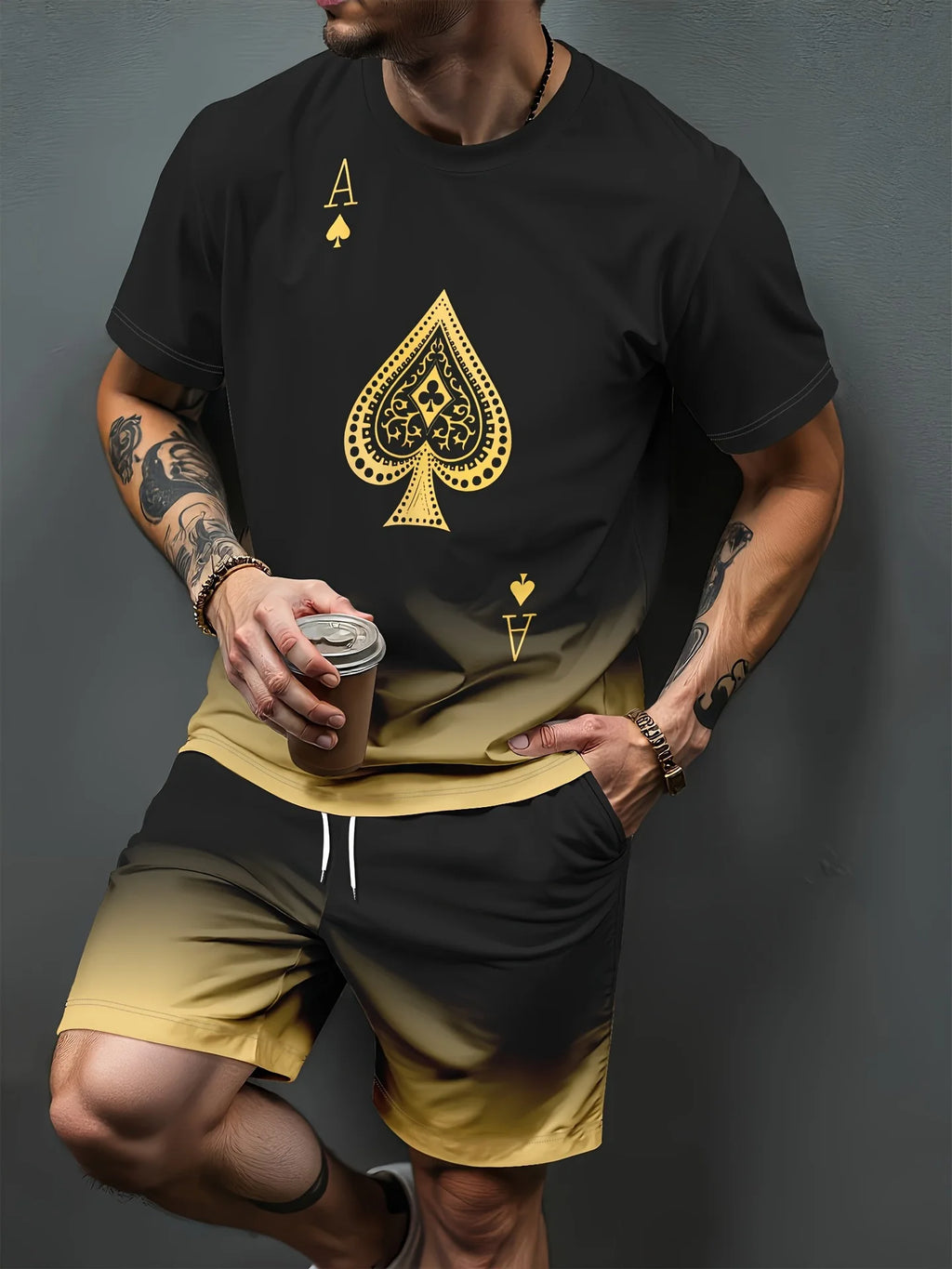 Gradient Letter Pattern 3D Print Tracksuits Men Women Casual Short Sleeve T-Shirt Shorts Sets 2pcs Sportswear Suits Man Clothing
