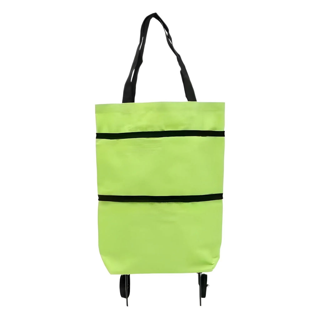 Foldable Shopping Bags with Wheels Portable Roller Tote Grocery Market Cart Caddy Oxford Fabric Reuseable Lightweight Bags Green