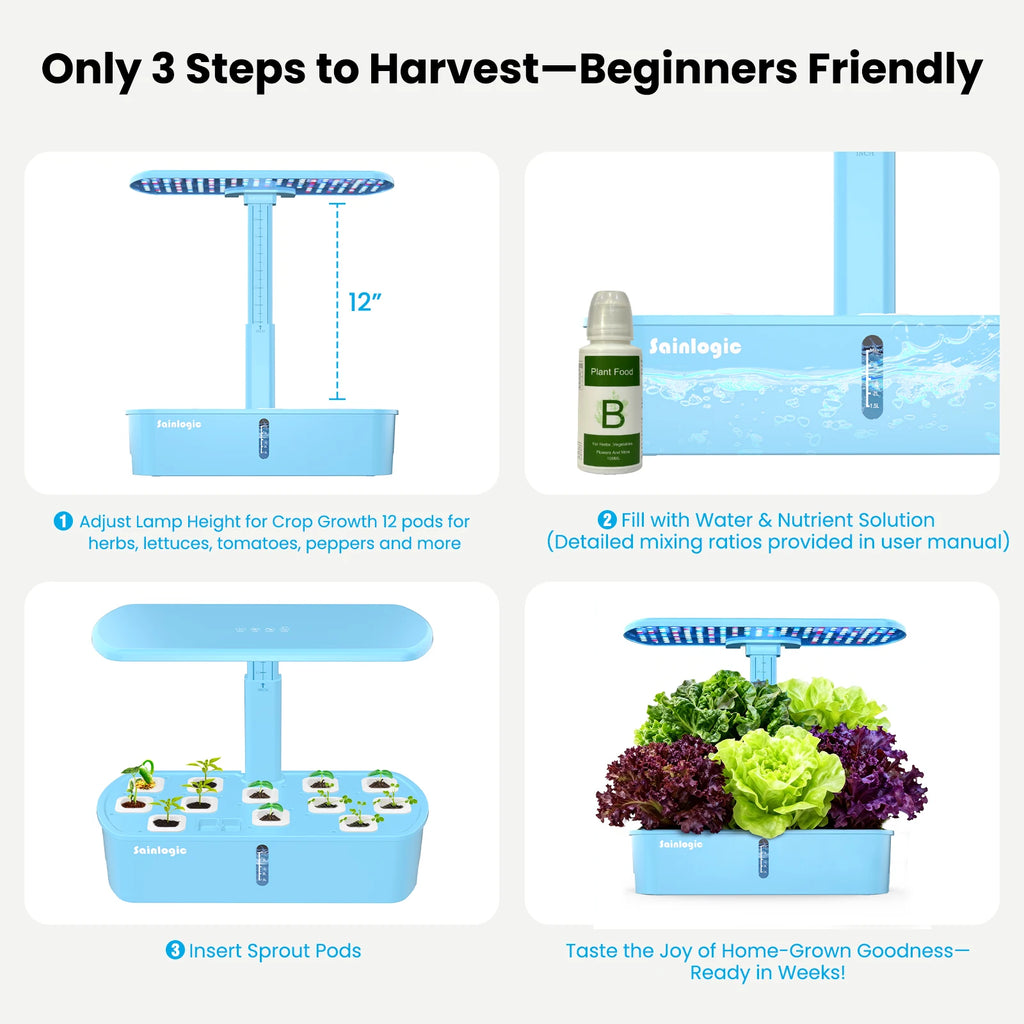 Smart Hydroponics Growing System, APP & WiFi Controlled, 12 Pods, Silent Auto Water Pump, Indoor Home Herb Garden Planting Kit