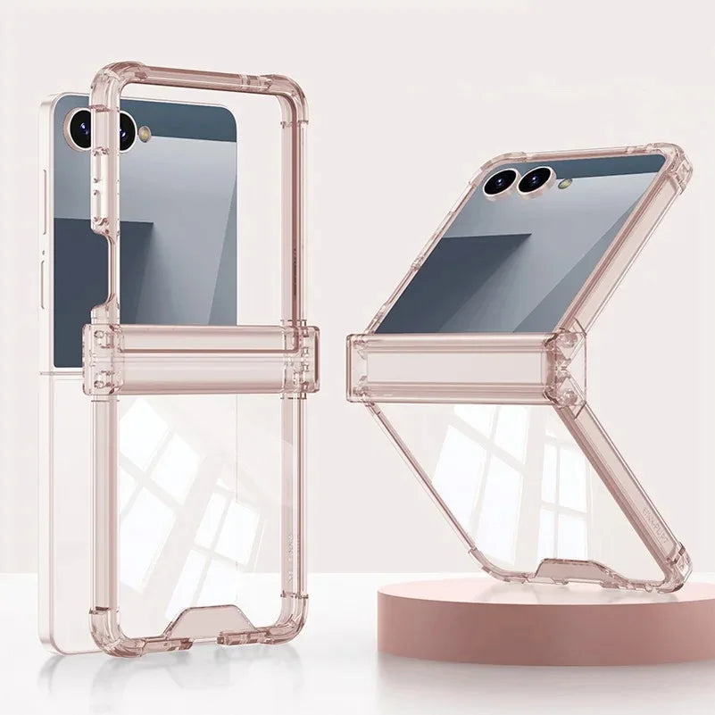 Luxury Ring Holder Airbag Hinge Protection Phone Case For Samsung Galaxy Z Flip7 FE  Z Flip 7 6 5 flip7 zflip6 Candy Clear Cover